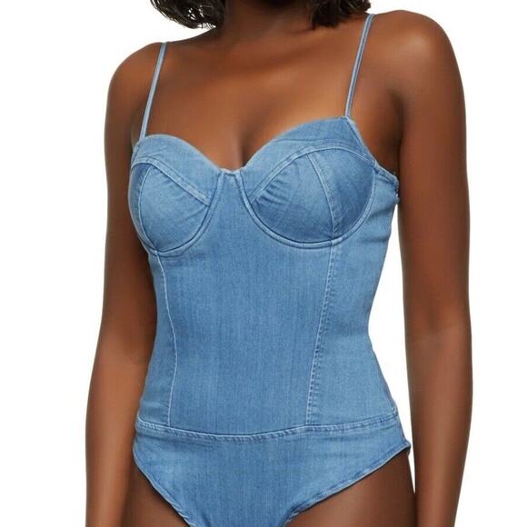 Haute Monde Tops - Haute Monde Stretch denim bustier sexy Bodysuit Blue Size Large